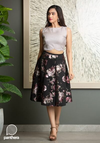 Silver Floral Short Skirt
