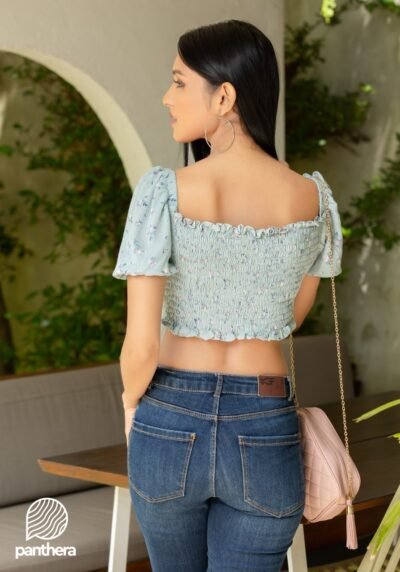 Back Smocking Floral Crop Top - Image 3