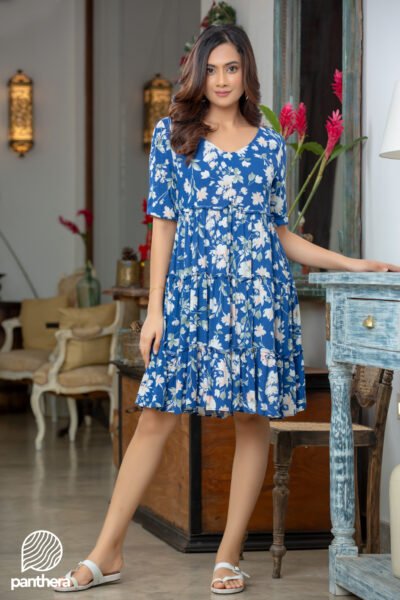 Floral Printed Casual Frill Dress - Image 3
